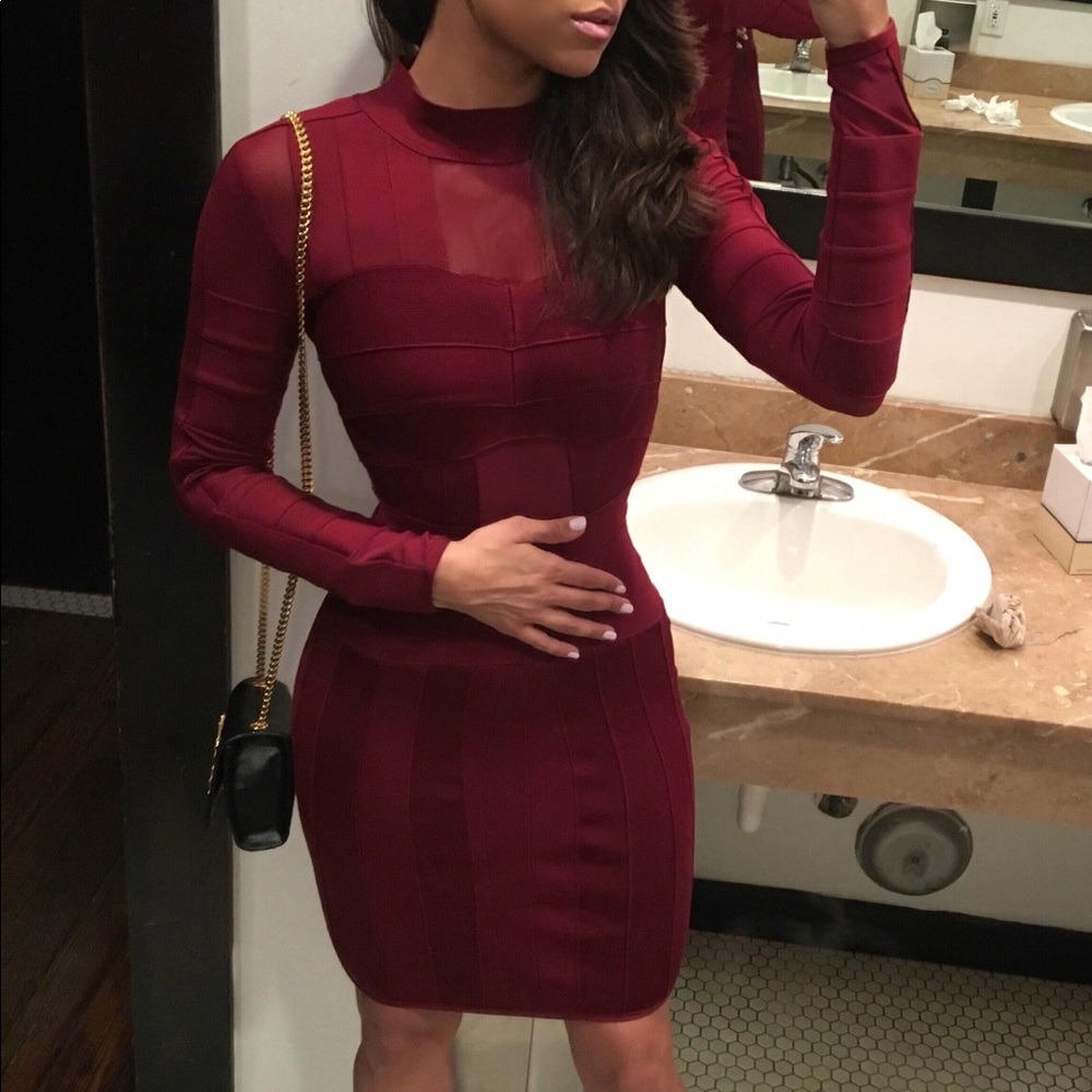 House of CB burgundy bandage long sleeve dress